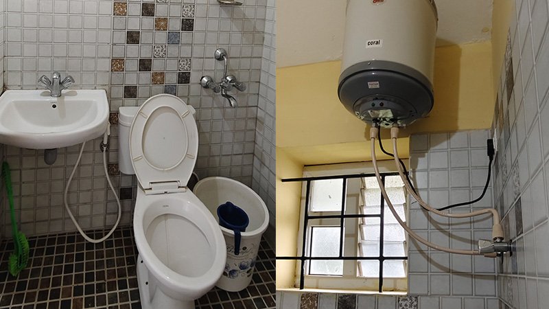 Bathroom with geyser and western toilet