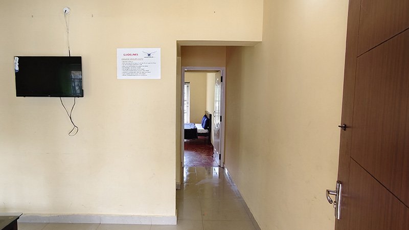 Living hall with TV and entrance passage