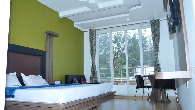 Spacious room with large windows