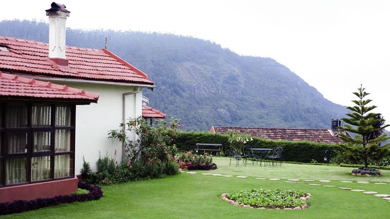 Landscaped garden with mountain view